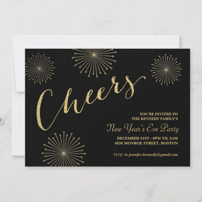 Glitter Cheers New Years Party Invitation (Front)