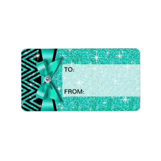 Glitter Chevron Bling Diamond Bow | teal Label