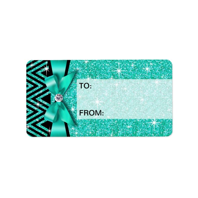 Glitter Chevron Bling Diamond Bow | teal Label (Front)