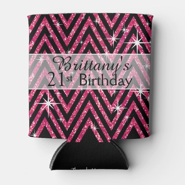 Glitter Chevron Bling | fuchsia Can Cooler (Front)