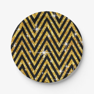Glitter Chevron Bling Glam Party gold Paper Plate