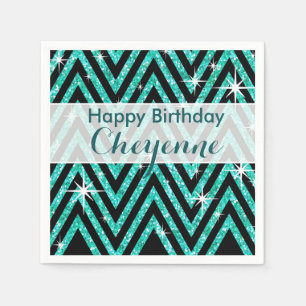 Glitter Chevron Bling Glam   teal Napkin