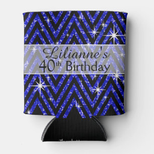 Glitter Chevron Bling   sapphire Can Cooler