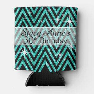 Glitter Chevron Bling teal Can Cooler