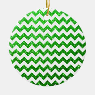 Glitter Chevron Green Ceramic Ornament
