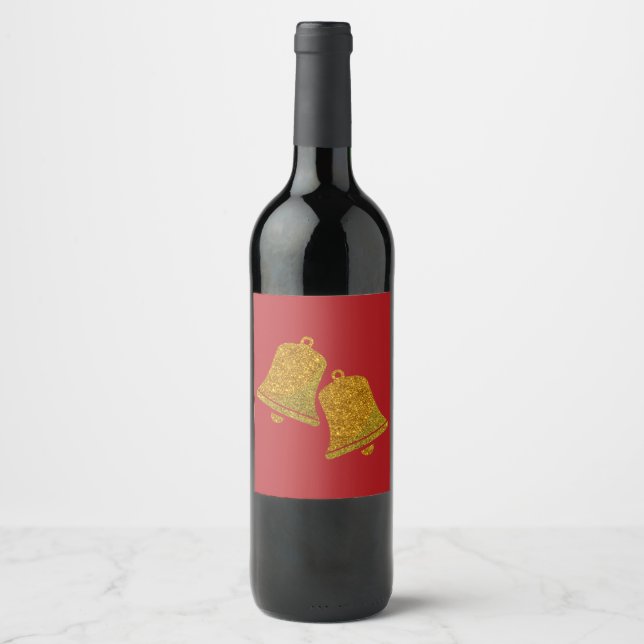Glitter Christmas Bells Wine Label (Front)