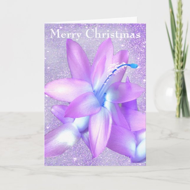 *~* Glitter Christmas Cactus Flower Customize Holiday Card (Front)