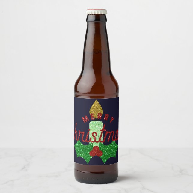 Glitter Christmas Candle Beer Bottle Label (Front)