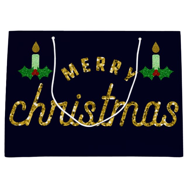 Glitter Christmas Candle Large Gift Bag (Front)