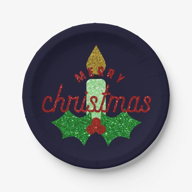 Glitter Christmas Candle Paper Plate (Front)