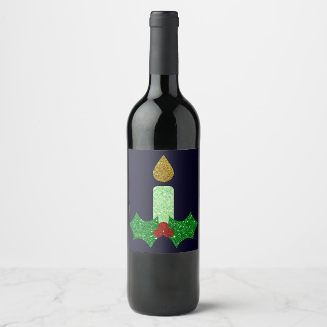 Glitter Christmas Candle Wine Label (Front)