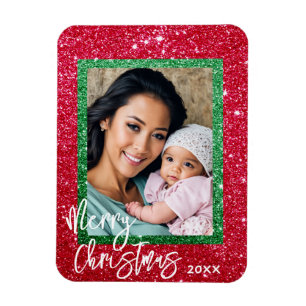 Glitter Christmas Card - Personalized Photo Frame Magnet