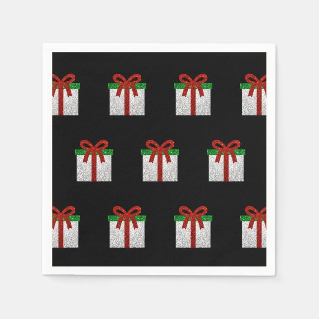 Glitter Christmas Gift Pattern Napkins (Front)