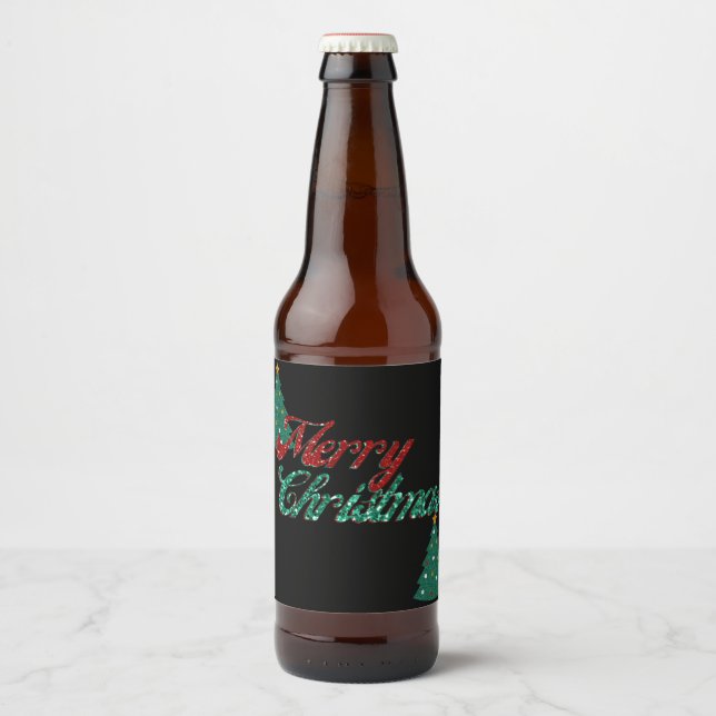Glitter Christmas Tree Beer Bottle Label (Front)