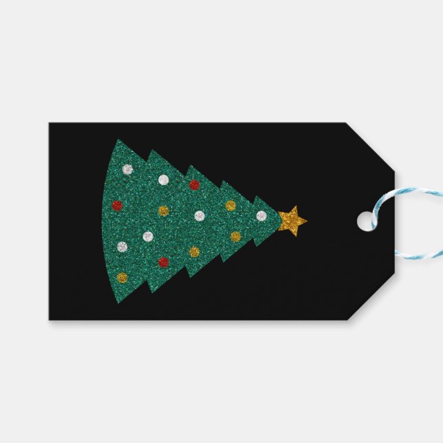 Glitter Christmas Tree Gift Tags (Front (Horizontal))