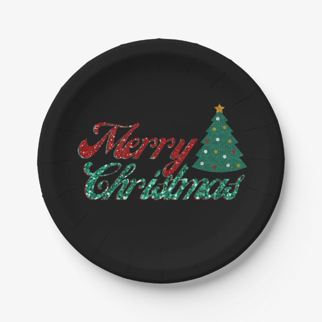 Glitter Christmas Tree Paper Plate (Front)