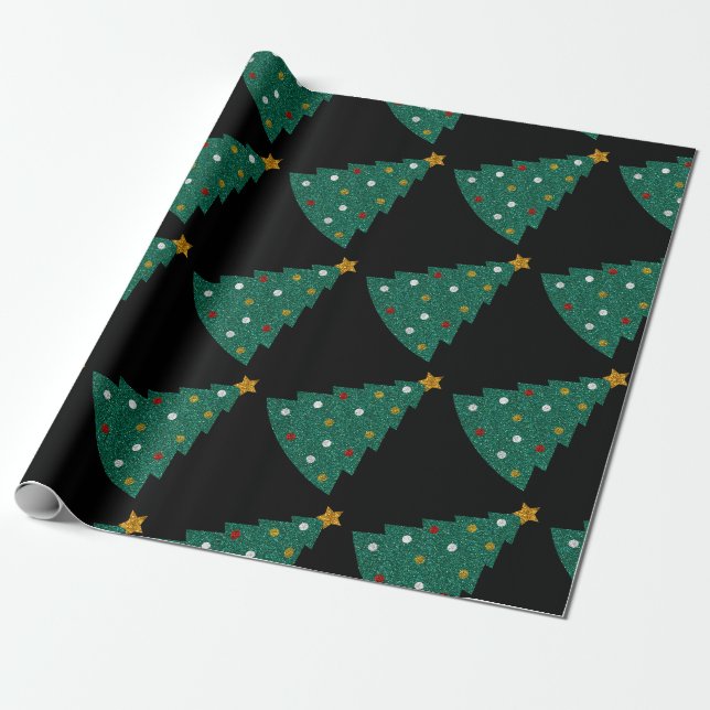 Glitter Christmas Tree Wrapping Paper (Unrolled)