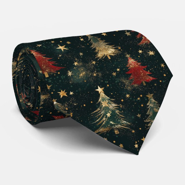 Glitter Christmas Trees & Stars (2) Tie (Rolled)