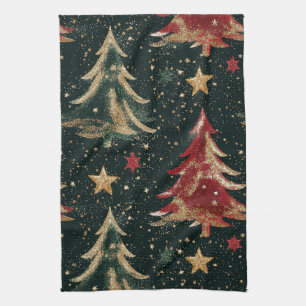 Glitter Christmas Trees & Stars (3) Kitchen Towel
