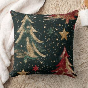 Glitter Christmas Trees & Stars (3) Throw Pillow