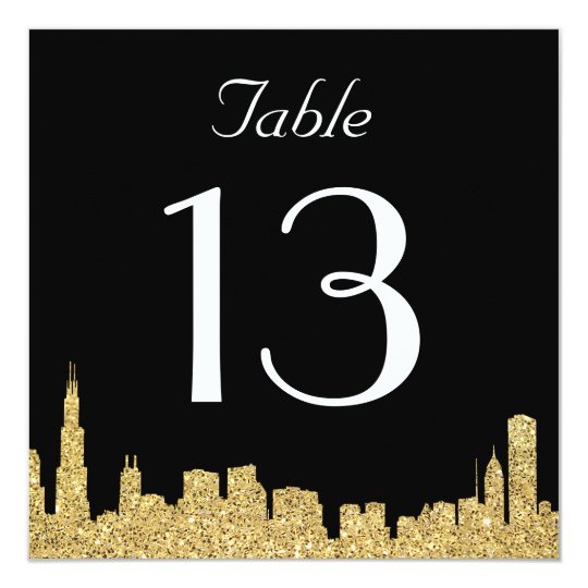 Glitter City Skyline Wedding Table Number Card