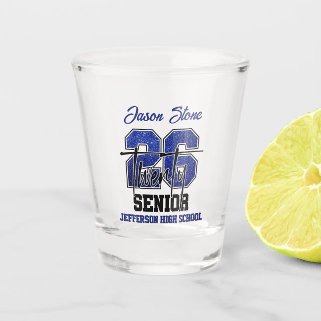 Glitter Class of 2026 Senior Typography Design Shot Glass (Front)