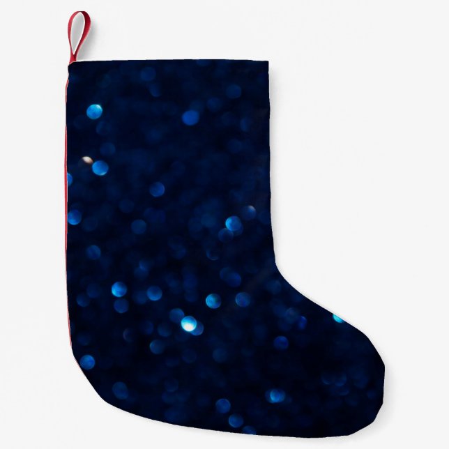 Glitter classic blue lights small christmas stocking (Front)