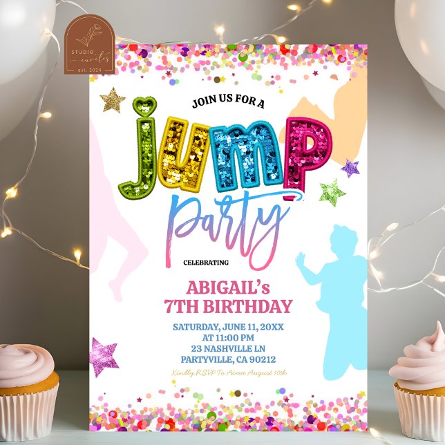 Glitter Colorful Jump Birthday Invitation (Creator Uploaded)