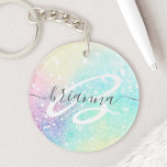 Glitter Colourful Glamourous Pretty Pattern Keychain<br><div class="desc">Aesthetic pretty chic bokeh glitter background in beautiful pastel colours,  that you can personalize with your custom monogram and/or name.</div>