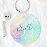 Glitter Colourful Glamourous Pretty Pattern Keychain<br><div class="desc">Aesthetic pretty chic bokeh glitter background in beautiful pastel colours,  that you can personalize with your custom monogram and/or name.</div>