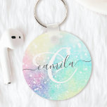 Glitter Colourful Glamourous Pretty Pattern Keychain<br><div class="desc">Aesthetic pretty chic bokeh glitter background in beautiful pastel colours,  that you can personalize with your custom monogram and/or name.</div>