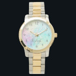 Glitter Colourful Glamourous Pretty Pattern Watch<br><div class="desc">Aesthetic pretty chic bokeh glitter background in beautiful pastel colours,  that you can personalize with your custom monogram and/or name.</div>