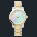 Glitter Colourful Glamourous Pretty Pattern Watch<br><div class="desc">Aesthetic pretty chic bokeh glitter background in beautiful pastel colours,  that you can personalize with your custom monogram and/or name.</div>