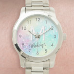 Glitter Colourful Glamourous Pretty Pattern Watch<br><div class="desc">Aesthetic pretty chic bokeh glitter background in beautiful pastel colours,  that you can personalize with your custom monogram and/or name.</div>