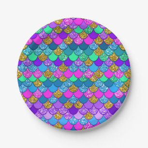 Glitter Colourful Mermaid Birthday Party Paper Plate