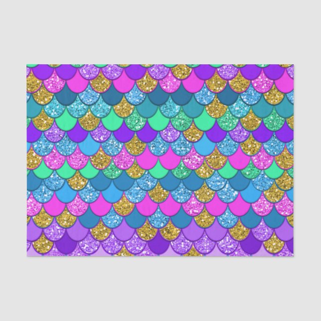 Glitter Colourful Mermaid Birthday Party Tissue Paper (Front)