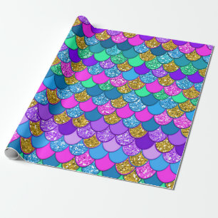 Glitter Colourful Mermaid Birthday Party Wrapping Paper