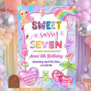 Glitter Colourful Rainbow Sweet Sasy and Seven Invitation