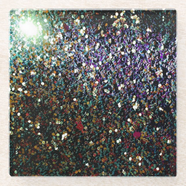 Glitter comet & stars glass coaster (Front)