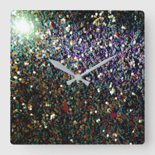 Glitter comet & stars square wall clock