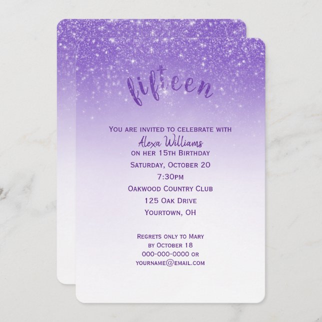 Glitter Confetti 15th Birthday Party Invitation (Front/Back)