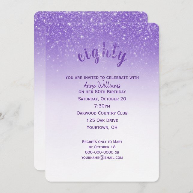 Glitter Confetti 80th Birthday Party Invitation (Front/Back)