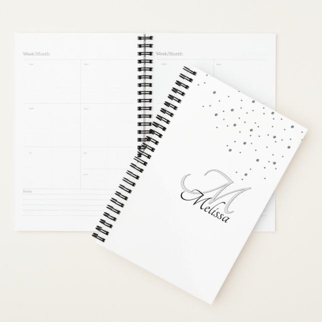 Glitter Confetti and Faux Embossed Silver Monogram Planner (Display)