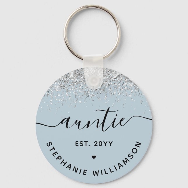 Glitter Confetti Auntie Est Custom New Aunt Gifts Keychain (Front)