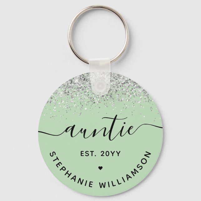Glitter Confetti Auntie Est Custom New Aunt Gifts Keychain (Front)