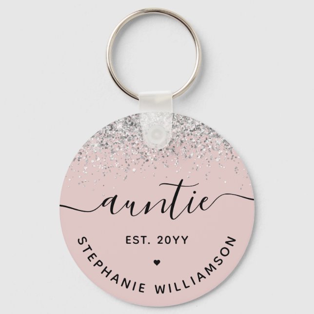 Glitter Confetti Auntie Est Custom New Aunt Gifts Keychain (Front)