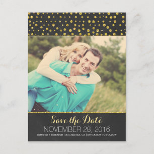 glitter confetti chalkboard photo save the date announcement postcard