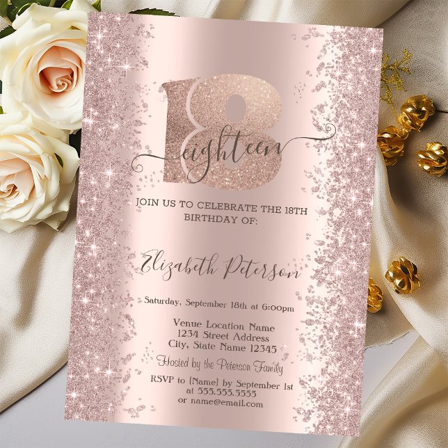 Glitter Confetti Dust Rose Gold 18th Birthday  Invitation (Creator Uploaded)