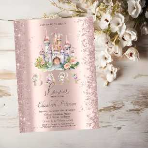 Glitter Confetti Floral Castle Baby Shower Invitation