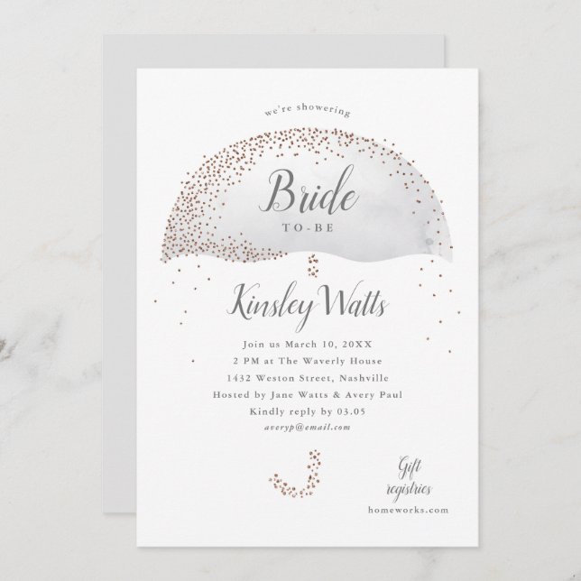 Glitter confetti grey umbrella bridal shower invitation (Front/Back)